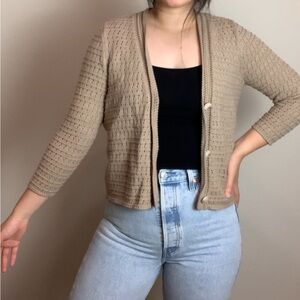 Loft Neutral Soft Brown Knit Cardigan Size Small